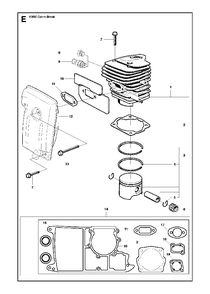 Cylinder, Piston And Muffler Diagram and Parts List for K650CUT-N-BREAK 2008-11 Husqvarna Circular Saw