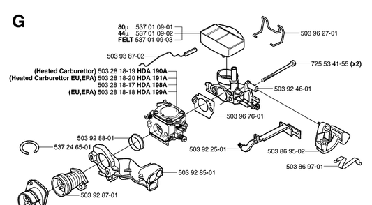 Carburetor And Air Filter Diagram and Parts List for 359 20060600001-20070900000 Husqvarna Chainsaw