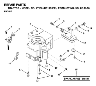 Engine And Cutting Equipment Diagram and Parts List for LT130 (954820100-E)(2000-02) Husqvarna Lawn Tractor