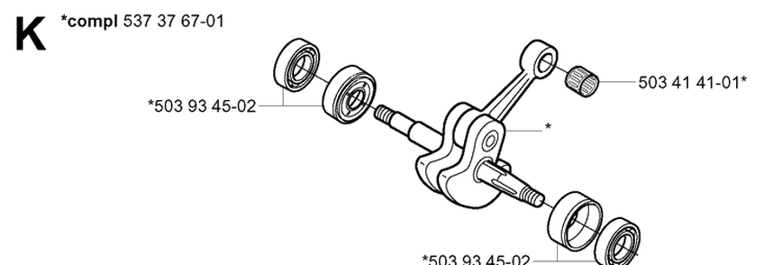 Crankshaft Diagram and Parts List for 334T 20051000001-20060100000 Husqvarna Chainsaw