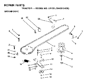 Drive Diagram and Parts List for LR120 (954001242B)(1995-02) Husqvarna Lawn Tractor