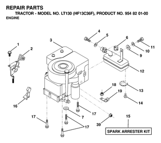 Engine And Cutting Equipment Diagram and Parts List for LT130 (954820100-F)(2000-03) Husqvarna Lawn Tractor
