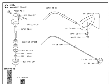 Shaft And Handle Diagram and Parts List for 325CX 20051800001-20051800000 Husqvarna Edger