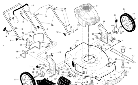 Engine Diagram and Parts List for J55SL (96121001808)(2013-05) Husqvarna Lawn Mower