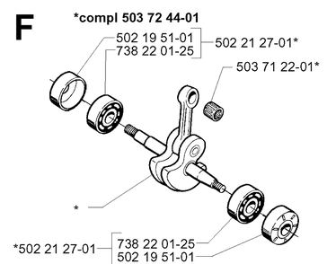 Crankshaft Diagram and Parts List for 225R 19962200001-19970500000 Husqvarna Brush Cutter