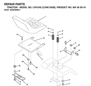 Seat Diagram and Parts List for LTH1342-LTHK1342B 2002-02 Husqvarna Lawn Tractor