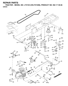 Drive Diagram and Parts List for LTH130 (954170036-B)(2001-09) Husqvarna Lawn Tractor
