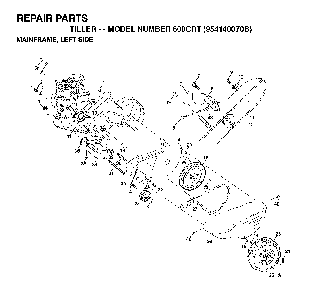 Mainframe, Left Side Diagram and Parts List for 600CRT (954140070B)(1999-04) Husqvarna Tiller