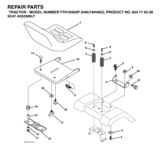 Seat Diagram and Parts List for YTH1848XP (HAU18H48G)(2004-09) Husqvarna Lawn Tractor