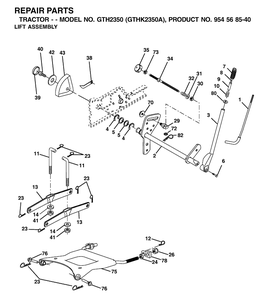 Mower Lift / Deck Lift Diagram and Parts List for GTH2350-GTHK2350A 2002-07 Husqvarna Lawn Tractor
