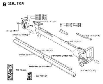 Shaft Diagram and Parts List for 232R 20144900001 & Above Husqvarna Trimmer