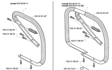 Front Handle Diagram and Parts List for 385EPA 2003-10 Husqvarna Chainsaw