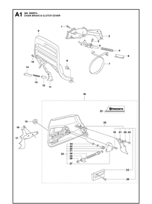 Chain Brake Clutch Cover Diagram and Parts List for 390 2013-09 Husqvarna Chainsaw