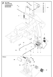 Pedals Diagram and Parts List for PR17 AWD Husqvarna Lawn Mower