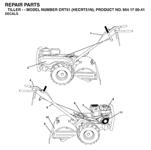 Decals Diagram and Parts List for CRT51 (954170041-N)(2004-01) Husqvarna Tiller
