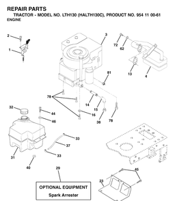 Engine Diagram and Parts List for LTH130 (HALTH130C)(954110061)(2003-01) Husqvarna Lawn Tractor