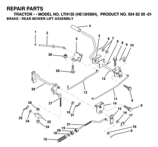 Brake / Rear Mower Lift Diagram and Parts List for LTH130 (954820001-H)(2000-02) Husqvarna Lawn Tractor