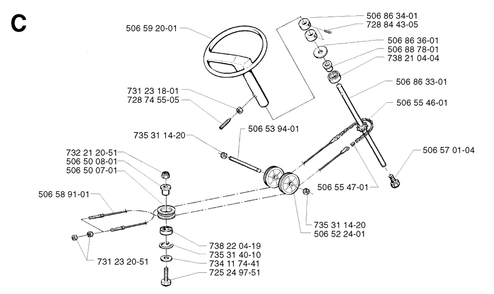 Steering Diagram and Parts List for R11BIO 2002-02 Husqvarna Lawn Tractor