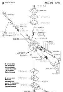 Carburetor Details Diagram and Parts List for 325HA110 20054000001-20040100000 Husqvarna Hedge Trimmer