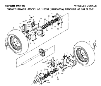 Wheels And Tires Diagram and Parts List for 1130ST (HU1130STA)(2002-09) Husqvarna Snow Blower