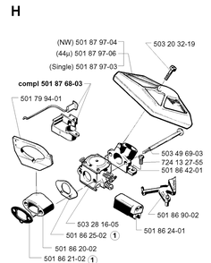 Carburetor And Air Filter Diagram and Parts List for 257 19980900001-19992300000 Husqvarna Chainsaw