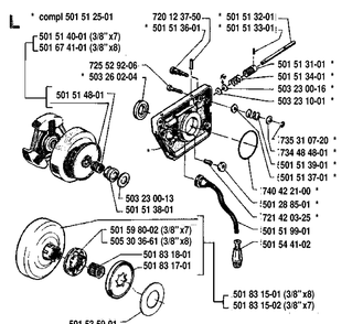 Clutch And Oil Pump Diagram and Parts List for 268 19910500001-19933600000 Husqvarna Chainsaw
