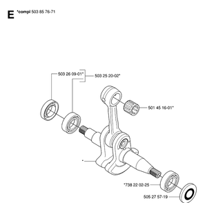 Crankshaft Diagram and Parts List for 346XP 20070500001-20071300000 Husqvarna Chainsaw