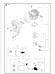 Cylinder, Piston And Muffler Diagram and Parts List for K960 2008-12 Husqvarna Lawn Tractor Accessories