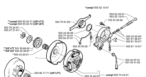Oil Pump/Clutch Diagram and Parts List for 365EPA 1999-11 Husqvarna Chainsaw