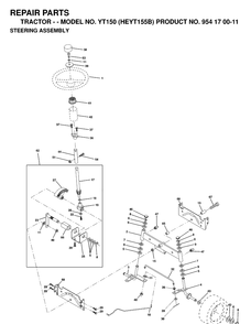 Steering Diagram and Parts List for YT150 (HEYT155B)(1998-12) Husqvarna Lawn Tractor