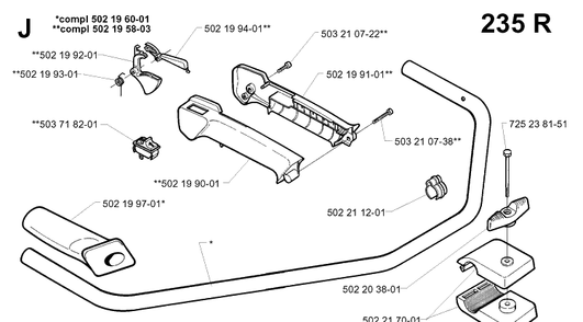 Handle And Controls 2 Diagram and Parts List for 235R 19970500001-19980100000 Husqvarna Brush Cutter