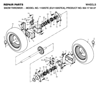 Wheels And Tires Diagram and Parts List for 1130STE (954170237-A)(2004-09) Husqvarna Snow Blower