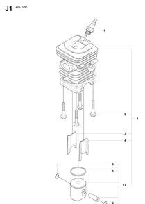 Cylinder Piston Diagram and Parts List for 235 20080100001-20091400000 Husqvarna Chainsaw
