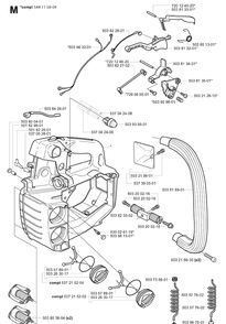 Fuel Tank And Handle Diagram and Parts List for 334T 20051000001-20060100000 Husqvarna Chainsaw