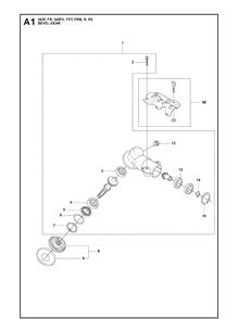Bevel Gear Diagram and Parts List for 343FRM  Husqvarna Brush Cutter