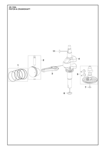 Piston And Crankshaft Diagram and Parts List for HS139A531450701 531450702, 599912201, 599912202 Husqvarna Engine