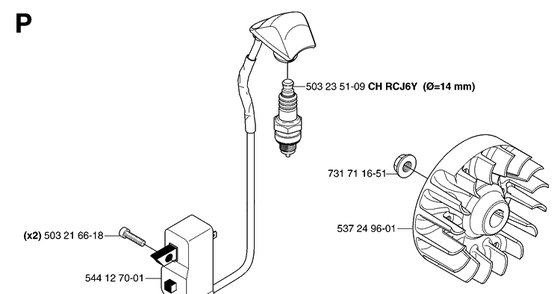Ignition System Diagram and Parts List for 335LS 20070100001-Current Husqvarna Edger