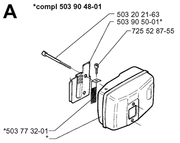 Muffler Diagram and Parts List for 225H75 19970500001-19980900000 Husqvarna Hedge Trimmer