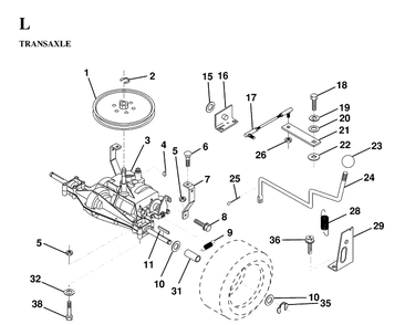 Transmission Diagram and Parts List for LT130 (HE1336D)(1997-03) Husqvarna Lawn Tractor