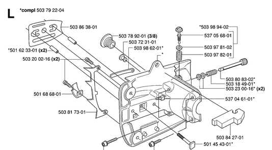 Crankcase Diagram and Parts List for 338XPT 20063600001-20100600000 Husqvarna Chainsaw