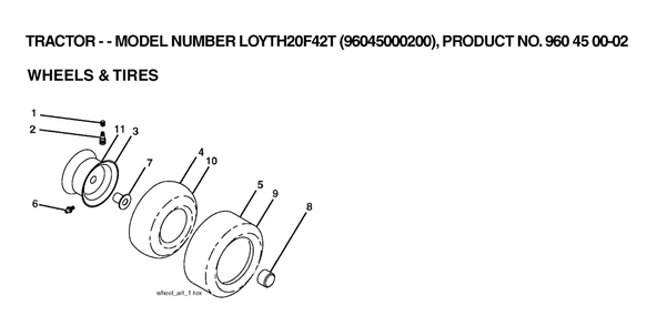 Wheels And Tires Diagram and Parts List for YTH20F42T (960450002-00)(2006) Husqvarna Lawn Tractor