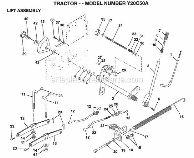 Lift Assembly Diagram and Parts List for Y20C50A 1995 Husqvarna Lawn Tractor