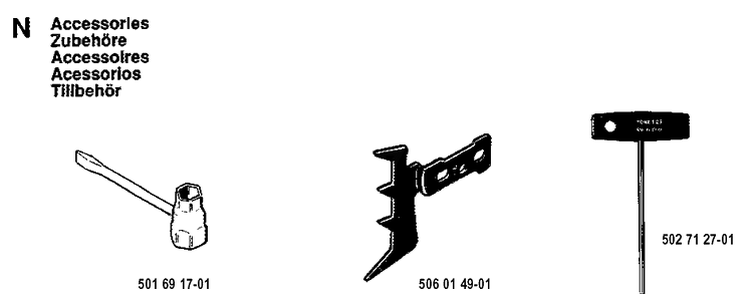 Accessories Diagram and Parts List for 45 19902200001-19912200000 Husqvarna Chainsaw