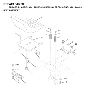 Seat Diagram and Parts List for LTH130 (954140005A)(1997-01) Husqvarna Lawn Tractor