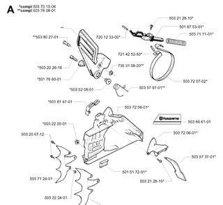 Chain Brake Diagram and Parts List for 395XP/ (XPG)(20034000001-20051800000) Husqvarna Chainsaw