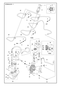 Hydraulics Diagram and Parts List for P524XREFI  Husqvarna Lawn Tractor