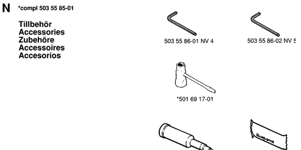 Accessories Diagram and Parts List for 254 19960100001-19980900000 Husqvarna Chainsaw