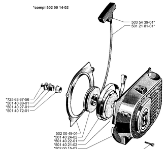 Starter Assembly Diagram and Parts List for 265RX 1999-03 Husqvarna Brush Cutter