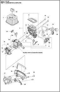 Carburetor And Air Filter Diagram and Parts List for 572XPG  Husqvarna Chainsaw