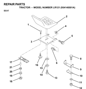 Seat Diagram and Parts List for LR121 (954140001A)(1997-01) Husqvarna Lawn Tractor
